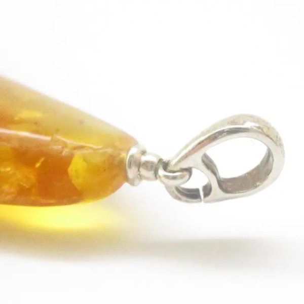 Owady, inkluzje roślinne w bursztynie i srebro - wisiorek z rzemieniem
