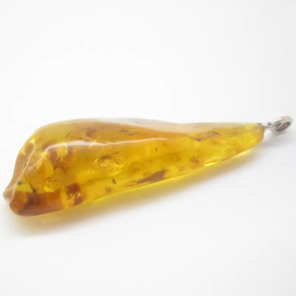 Owady, inkluzje roślinne w bursztynie i srebro - wisiorek z rzemieniem