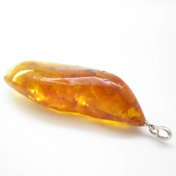Pająk, inkluzje roślinne w bursztynie i srebro - wisiorek z rzemieniem