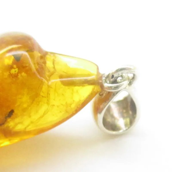 Owady, inkluzje roślinne w bursztynie i srebro - zawieszka z rzemieniem