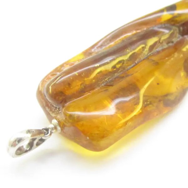 Łodyga trawy w bursztynie i srebro - zawieszka z rzemieniem