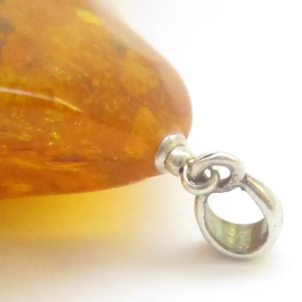 Owady, inkluzje roślinne w bursztynie i srebro - zawieszka z rzemieniem