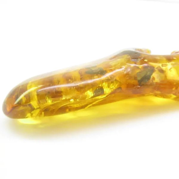 Owad, łodyga, inkluzje roślinne w bursztynie i srebro - zawieszka z rzemieniem