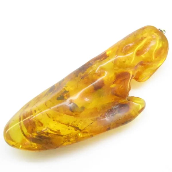 Owad, łodyga, inkluzje roślinne w bursztynie i srebro - zawieszka z rzemieniem