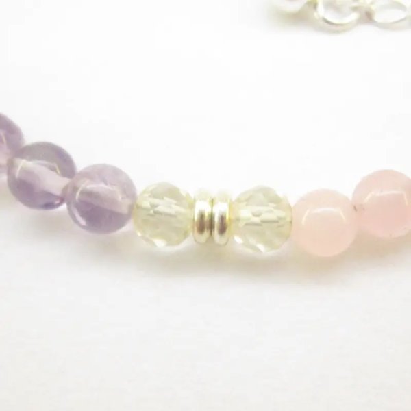 Ametyst, Kwarc Różowy, Kryształ Górski i srebro - bransoletka 17,5 cm + 2,5 cm regulacji