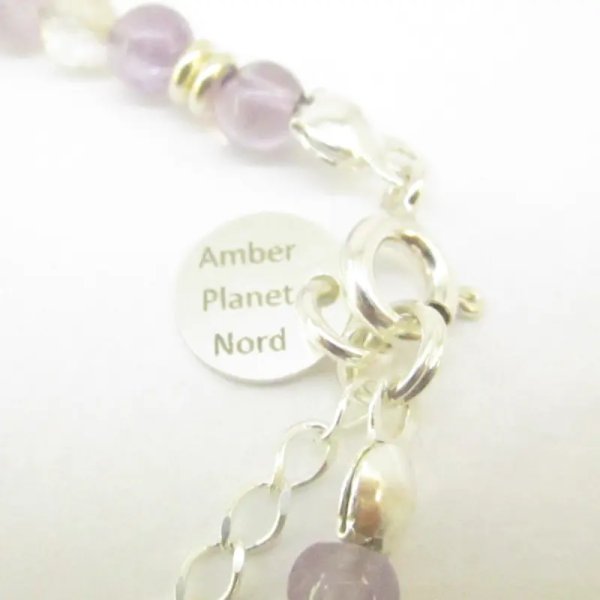 Ametyst, Morganit, Kryształ Górski i srebro - bransoletka 18 cm + 2,5 cm regulacji