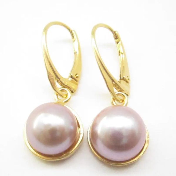 Perły Różowe w srebrze złoconym - kolczyki