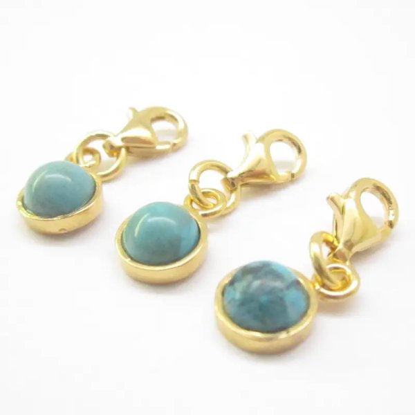 Srebro Ag Złocone - zawieszka charms Turkus 6 mm 