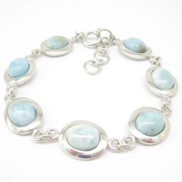 Larimar i srebro rodowane - bransoletka owale