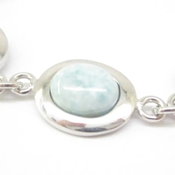 Larimar i srebro rodowane - bransoletka owale