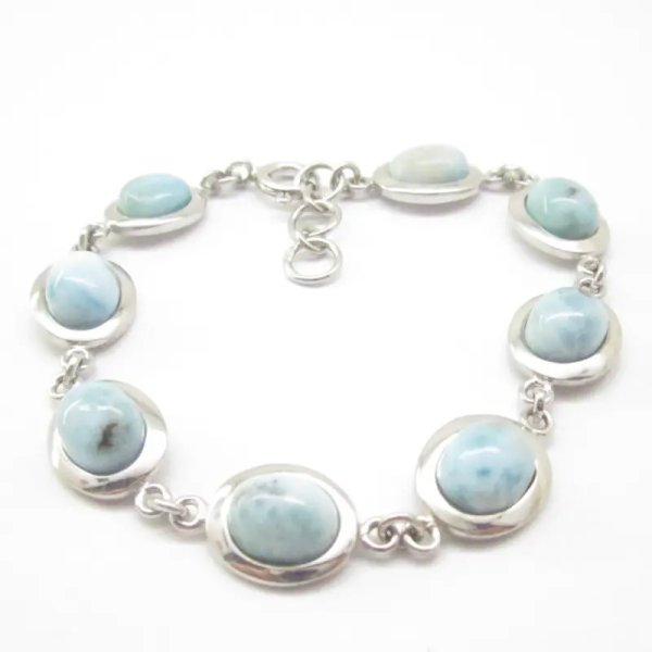 Larimar i srebro rodowane - bransoletka owale
