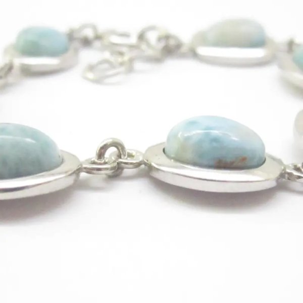 Larimar i srebro rodowane - bransoletka owale