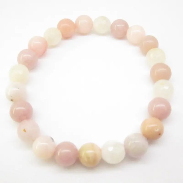 Opal Różowy i Kamień Księżycowy fasetowany - bransoletka 18 cm