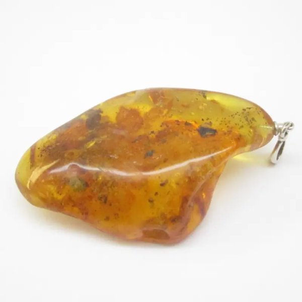 Owady, inkluzje roślinne w bursztynie i srebro - wisiorek z rzemieniem