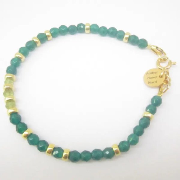 Onyks Zielony fasetowany i srebro złocone - bransoletka 18 cm