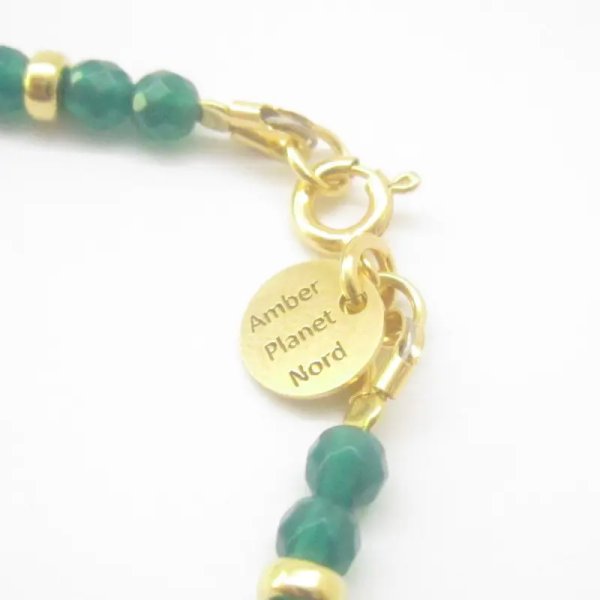 Onyks Zielony fasetowany i srebro złocone - bransoletka 18 cm