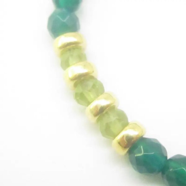 Onyks Zielony fasetowany i srebro złocone - bransoletka 18 cm