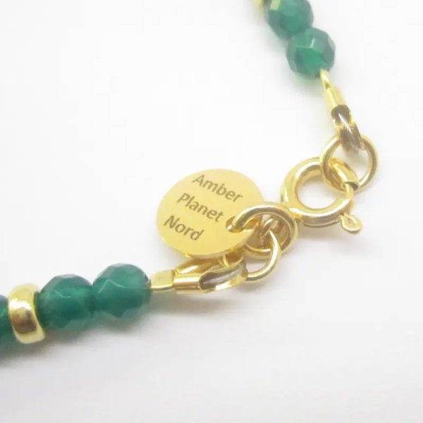 Onyks Zielony fasetowany i srebro złocone - bransoletka 18 cm