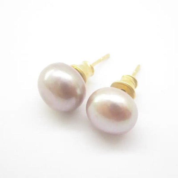 Perła różowa i srebro złocone - kolczyki sztyfty - okrągłe 10 mm (para)