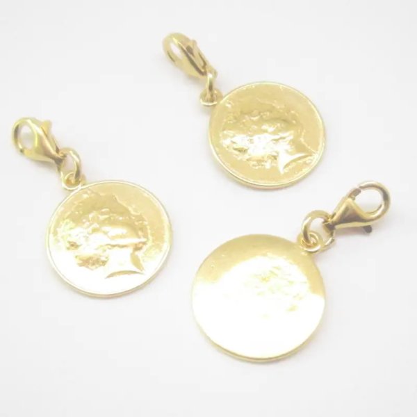 Srebro Ag Złocone - zawieszka charms Moneta 15 mm 