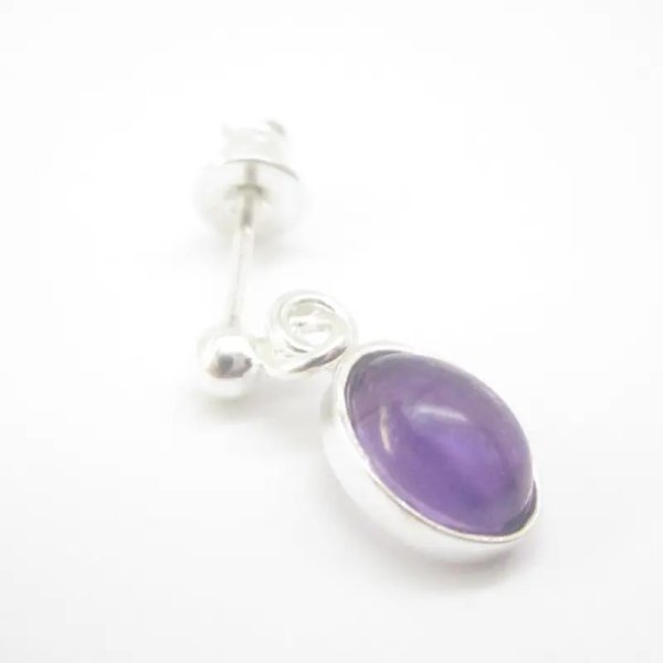 Ametyst i srebro - kolczyki wiszące sztyfty - owale (para)
