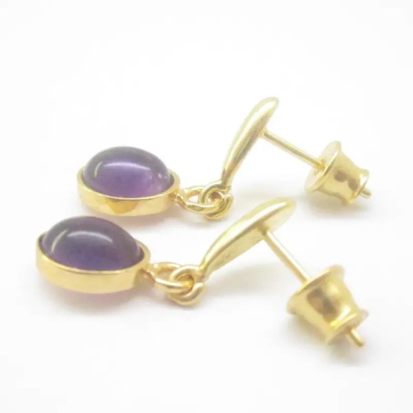 Ametyst i srebro złocone - kolczyki wiszące sztyfty - owale (para)