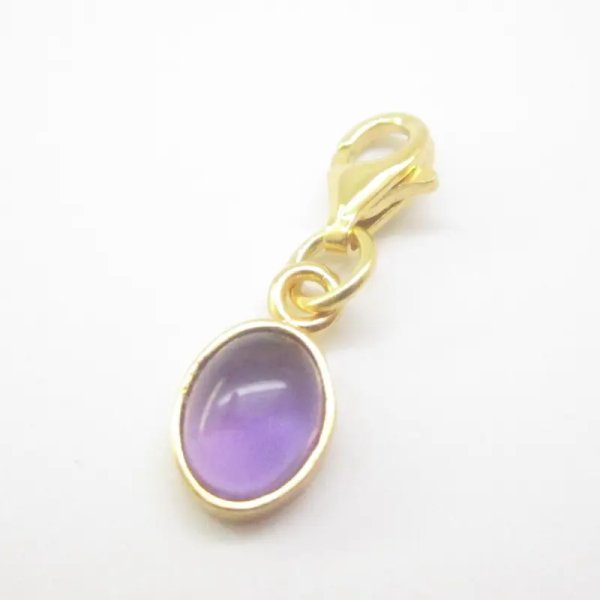 Srebro Ag złocone - zawieszka charms Ametyst 8x6 mm 