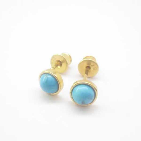 Turkus i srebro złocone - kolczyki sztyfty - okrągłe (para)