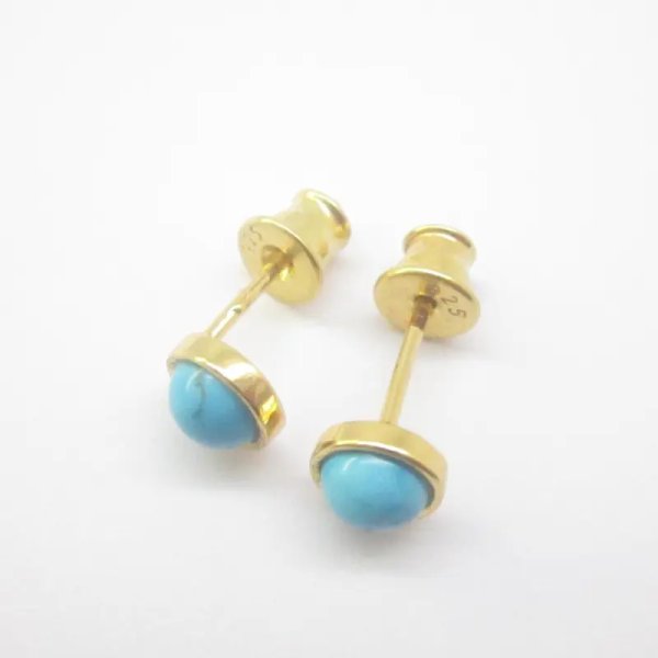 Turkus i srebro złocone - kolczyki sztyfty - okrągłe (para)
