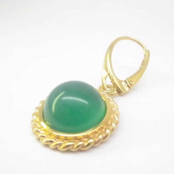 Agat zielony i srebro złocone - kolczyki okrągłe (para)