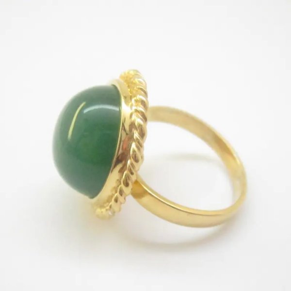 Agat zielony w srebrze złoconym - pierścionek (Rozmiar Jubilerski  16, 17, 18) z regulacją