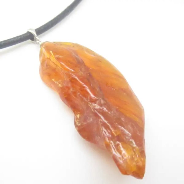 Owad, inkluzje roślinne w bursztynie i srebro - wisiorek z rzemieniem