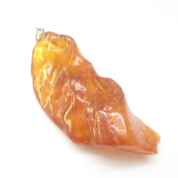 Owad, inkluzje roślinne w bursztynie i srebro - wisiorek z rzemieniem