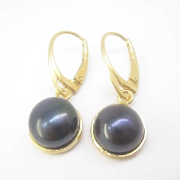 Perły granatowe w srebrze złoconym - kolczyki
