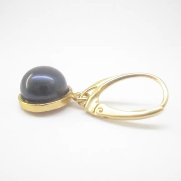 Perły granatowe w srebrze złoconym - kolczyki