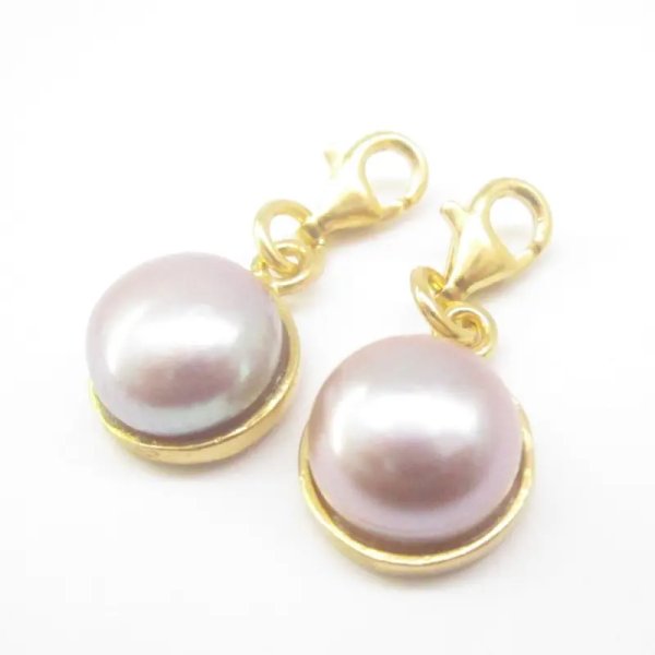 Srebro Ag Złocone - zawieszka charms Perła różowa 10 mm 