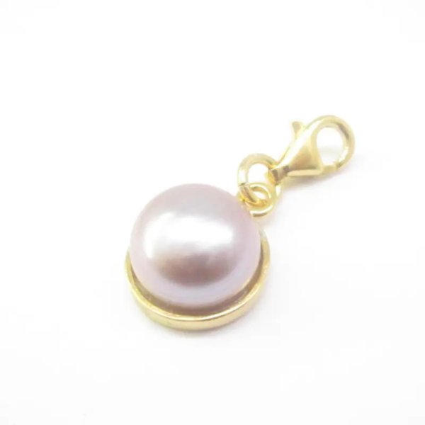 Srebro Ag Złocone - zawieszka charms Perła różowa 10 mm 