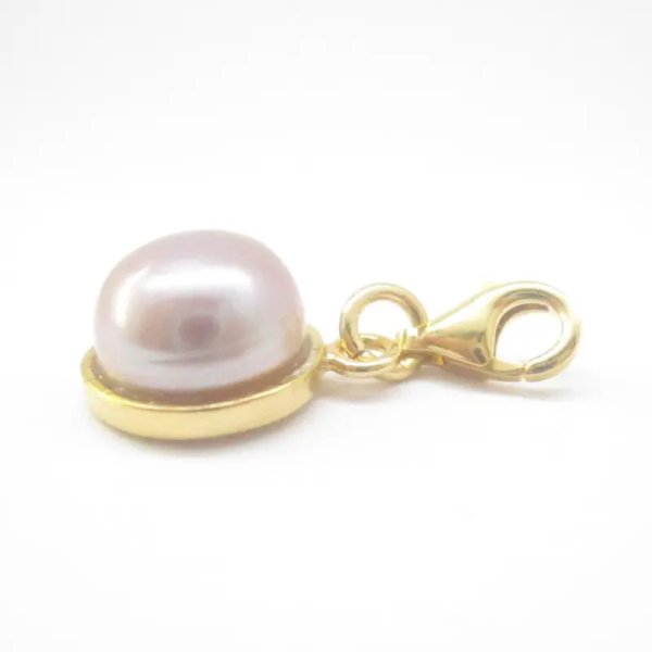 Srebro Ag Złocone - zawieszka charms Perła różowa 10 mm 