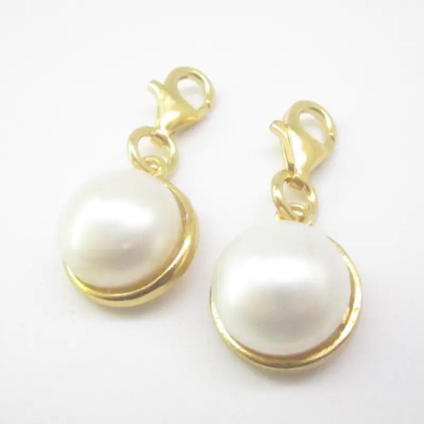 Srebro Ag Złocone - zawieszka charms Perła biała 12 mm 