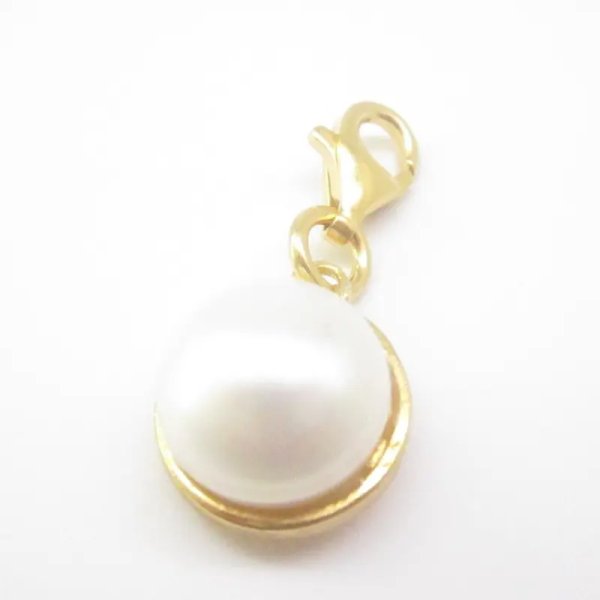 Srebro Ag Złocone - zawieszka charms Perła biała 12 mm 