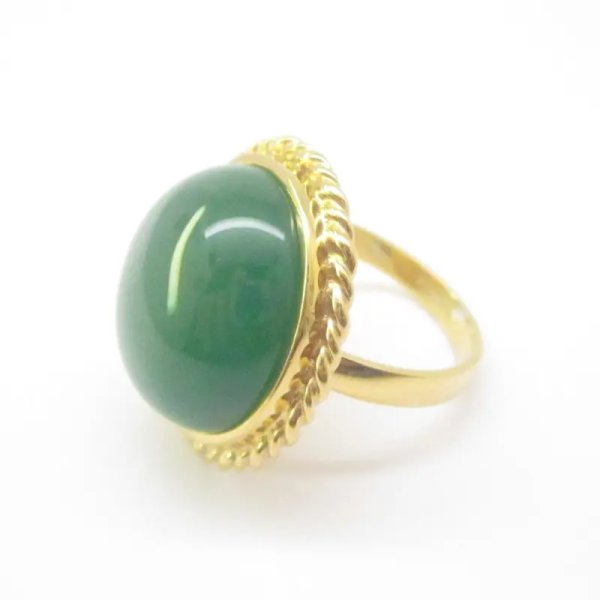 Agat zielony w srebrze złoconym - pierścionek (Rozmiar Jubilerski 17 lub 18) z regulacją