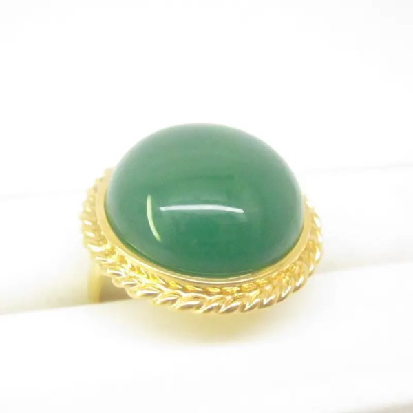 Agat zielony w srebrze złoconym - pierścionek (Rozmiar Jubilerski 17 lub 18) z regulacją