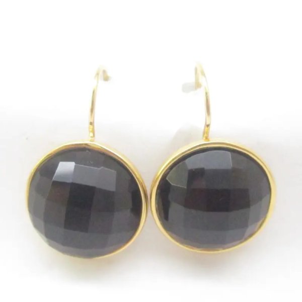 Onyks fasetowany w srebrze złoconym - kolczyki okrągłe