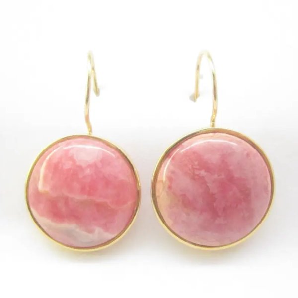 Rodochrozyt w srebrze złoconym - kolczyki okrągłe