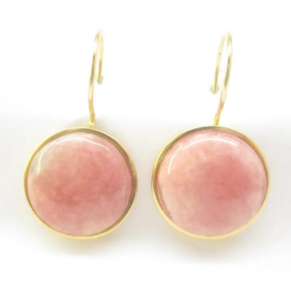 Rodochrozyt w srebrze złoconym - kolczyki okrągłe
