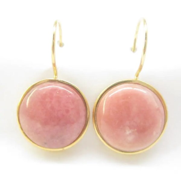 Rodochrozyt w srebrze złoconym - kolczyki okrągłe