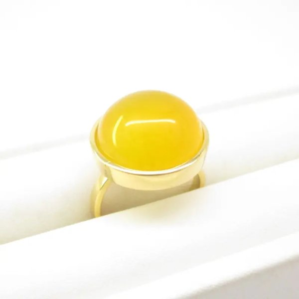 Agat żółty w srebrze złoconym - pierścionek (Rozmiar Jubilerski 14 lub 18) z regulacją