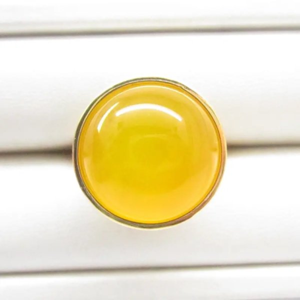 Agat żółty w srebrze złoconym - pierścionek (Rozmiar Jubilerski 14 lub 18) z regulacją