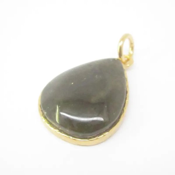 Granat Zielony i srebro złocone - wisiorek łza