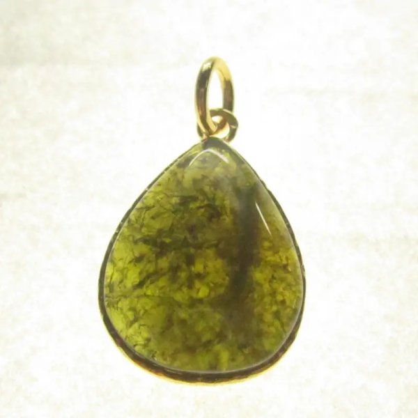 Granat Zielony i srebro złocone - wisiorek łza